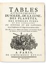 ASTRONOMY  CASSINI, JACQUES. Tables Astronomiques. 1740 + supplement by César-François Cassini de Thury.  1756